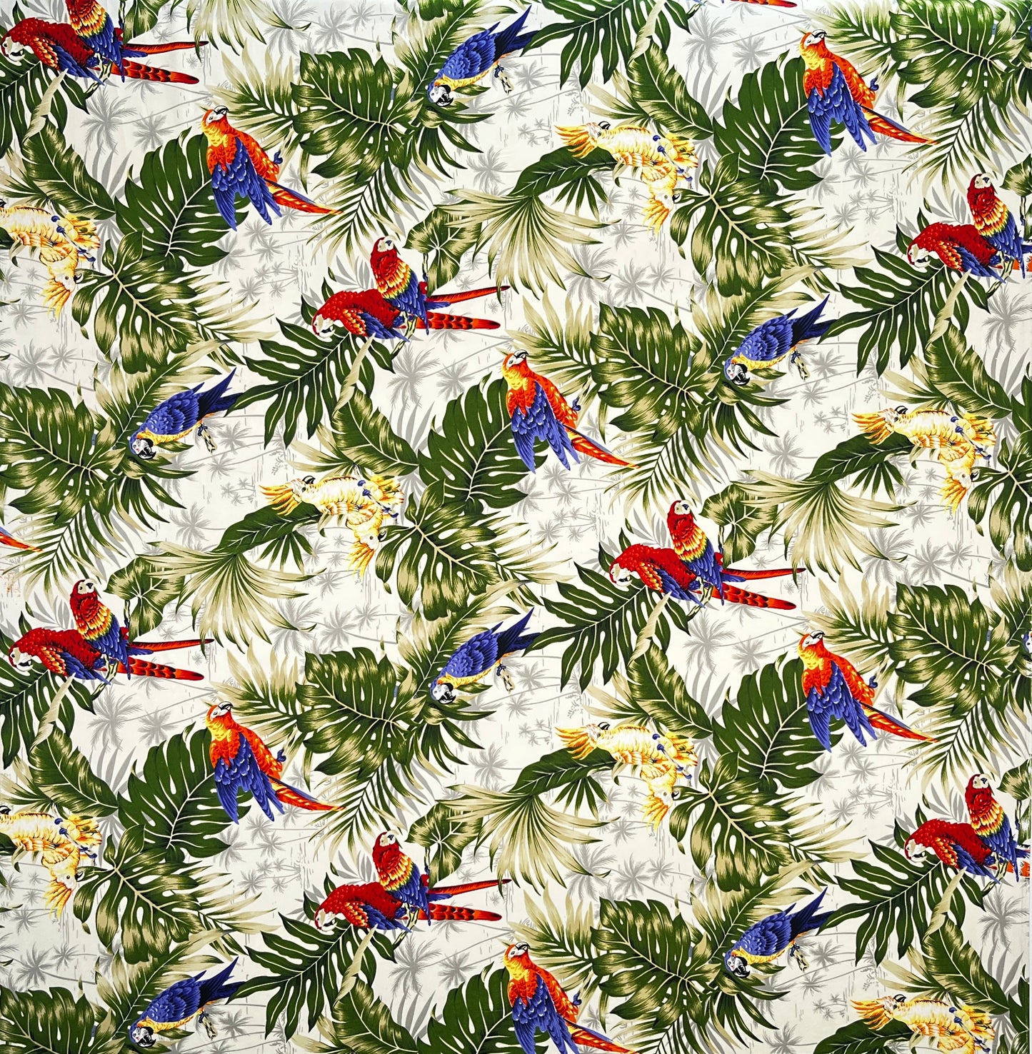 Parrots Split Monstera Palm Leaves Peackskin Fabric | Islands Fabric