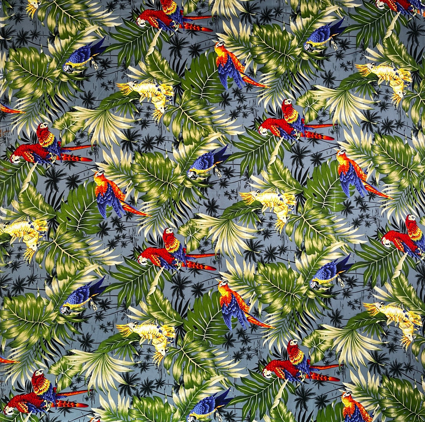 Parrots Split Monstera Palm Leaves Peackskin Fabric | Islands Fabric
