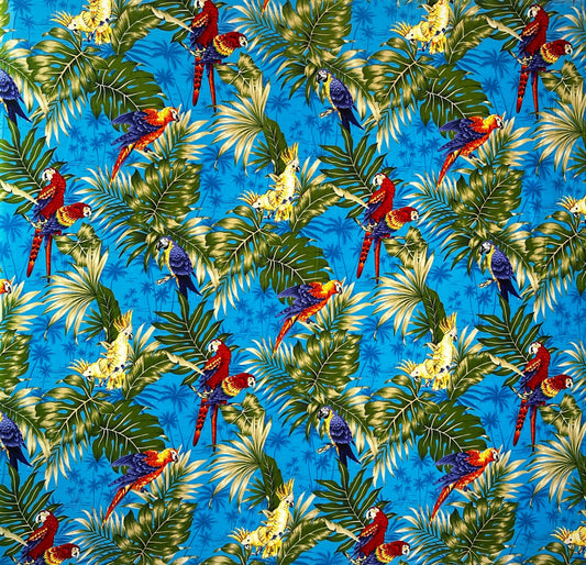 Parrots Split Monstera Palm Leaves Peackskin Fabric | Islands Fabric