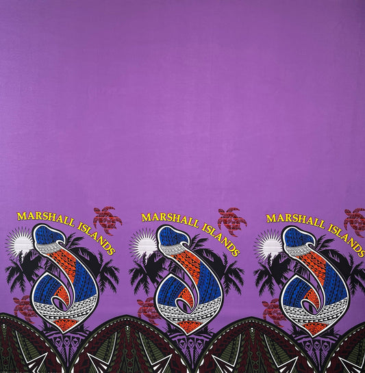 Marshall Islands Hook Palm Trees Sea Turtles Single Border Peachskin Fabric | Islands Fabric