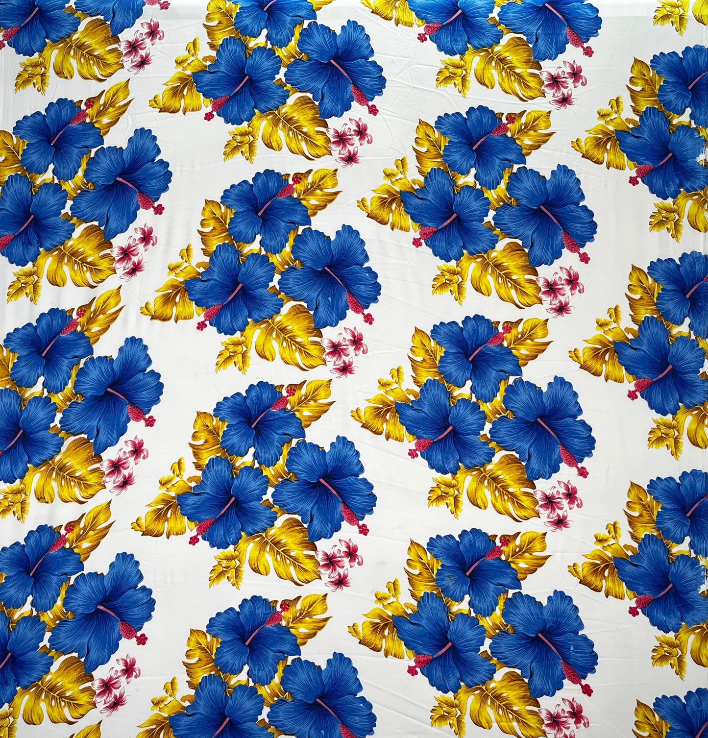 Hibiscus & Tropical Leaves Cluster All Over design Peachskin Fabric | Islands Fabric