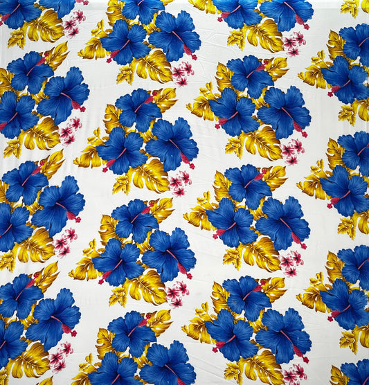 Hibiscus & Tropical Leaves Cluster All Over design Peachskin Fabric | Islands Fabric