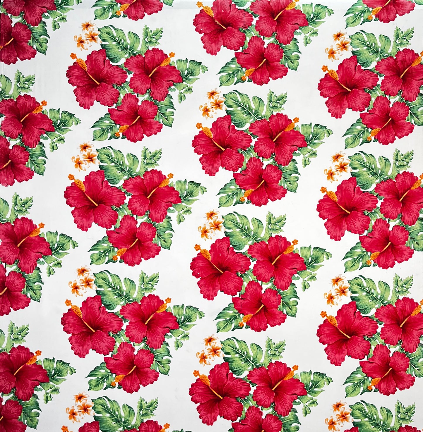 Hibiscus & Tropical Leaves Cluster All Over design Peachskin Fabric | Islands Fabric