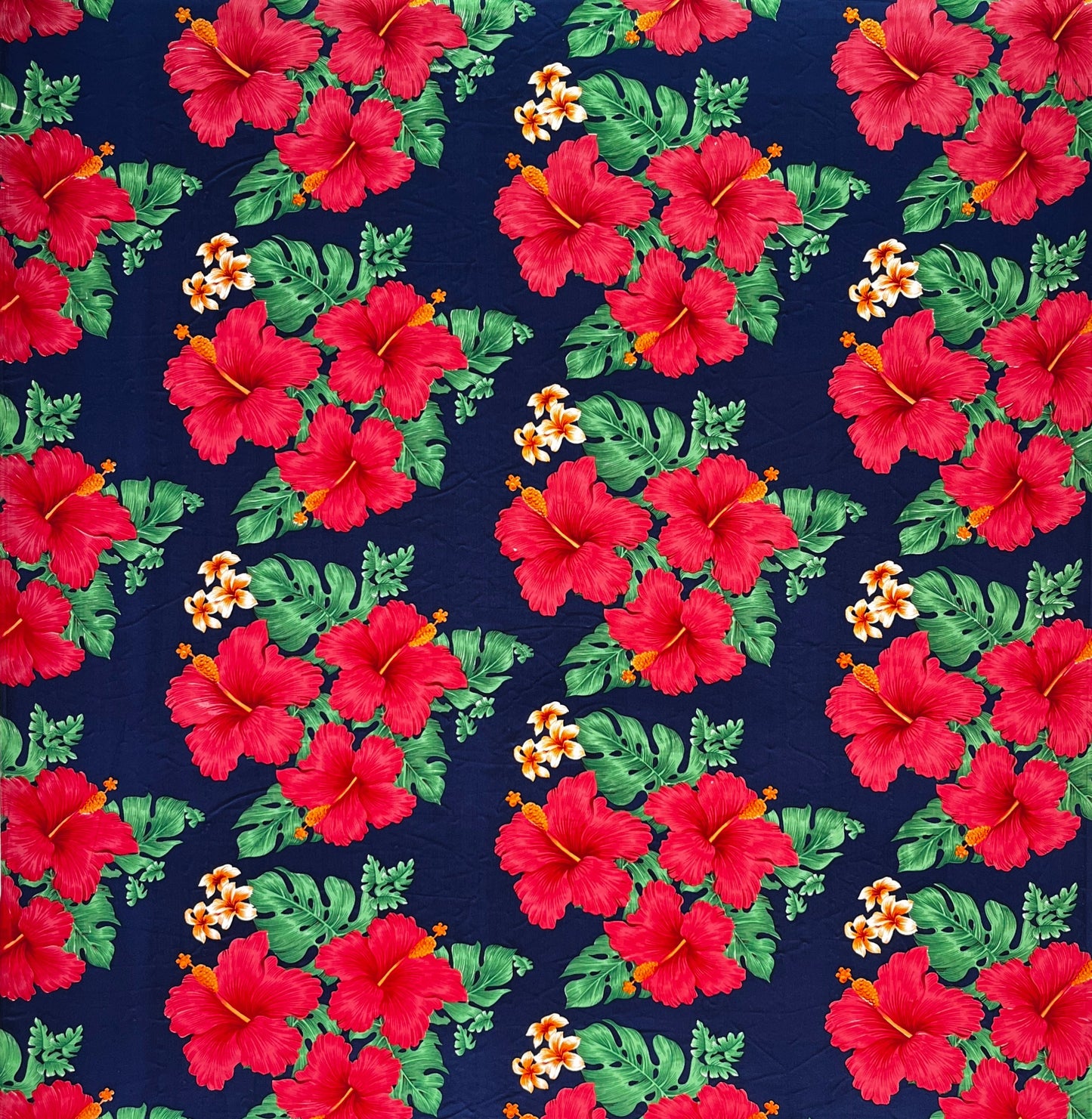 Hibiscus & Tropical Leaves Cluster All Over design Peachskin Fabric | Islands Fabric