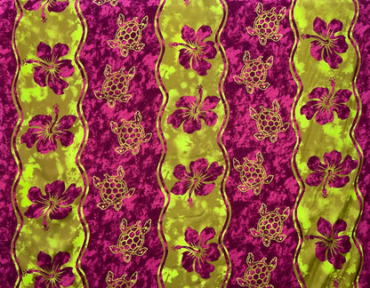 Hibiscus, Sea Turtle Rayon Challis Fabric | Islands Fabric