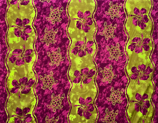 Hibiscus, Sea Turtle Rayon Challis Fabric | Islands Fabric