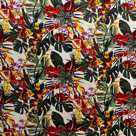 Hawaiian Tropical Garden Light Barkcloth Fabric | Islands Fabric