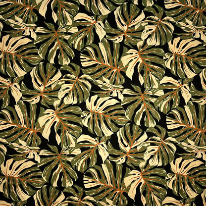 All-over Multicolor Monstera Leaves Fabric  | Light Barkcloth