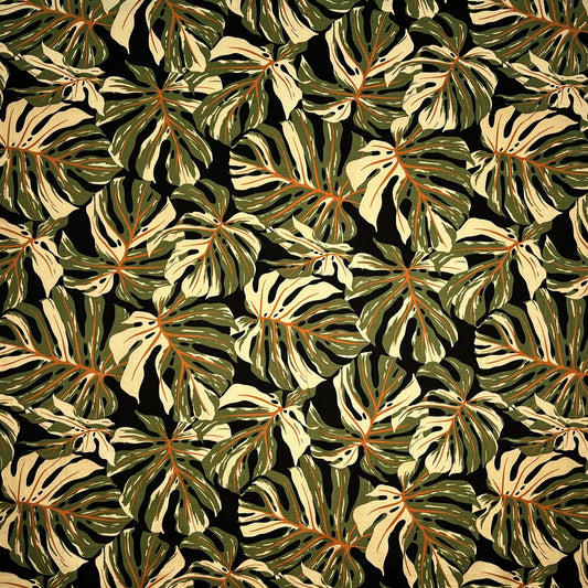 All-over Multicolor Monstera Leaves Fabric  | Light Barkcloth