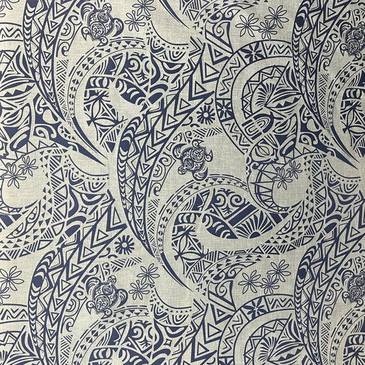 Tribal Tattoo w/Turtles Fabric | Chambray (Denim Look)
