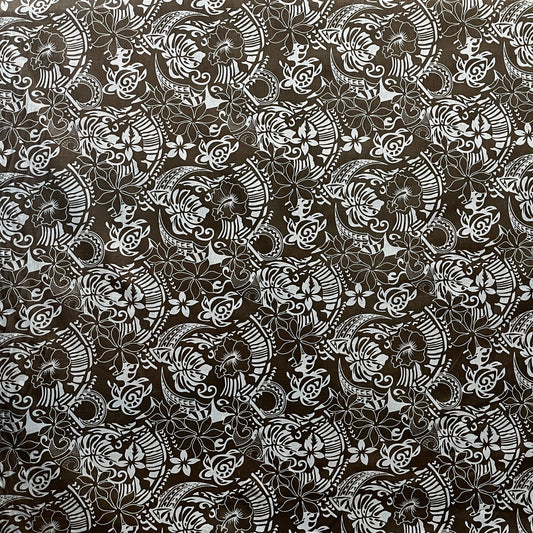 Polynesian Tribal Print Fabric | Chambray (Denim Look)