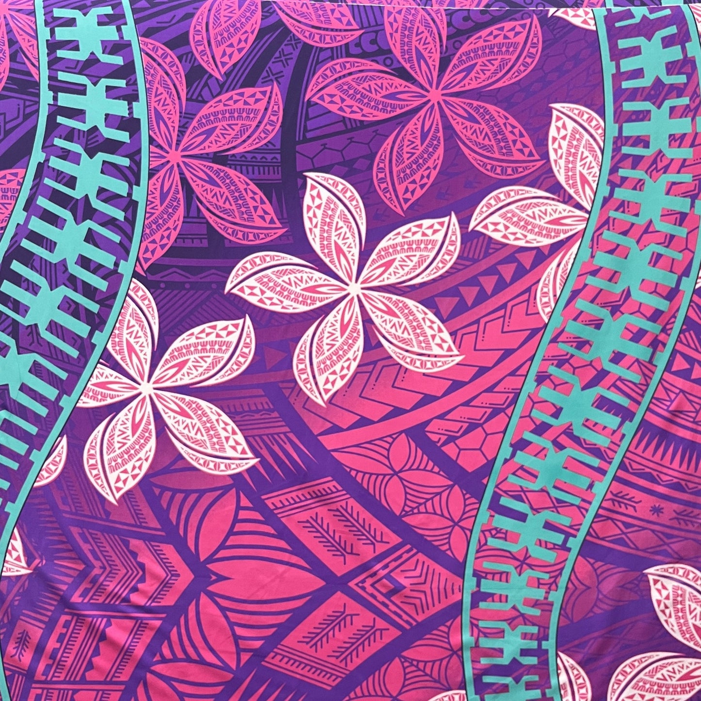 Plumeria Curved Double Border Peachskin Fabric| Islands Fabric