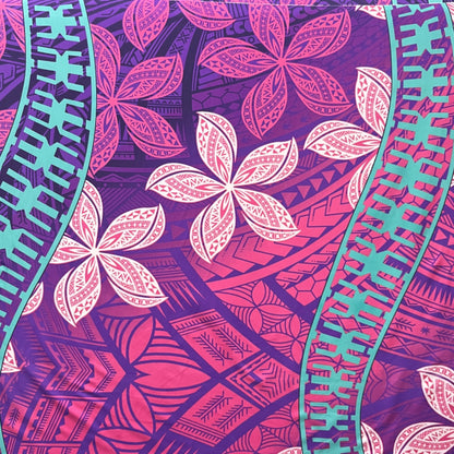 Plumeria Curved Double Border Peachskin Fabric| Islands Fabric