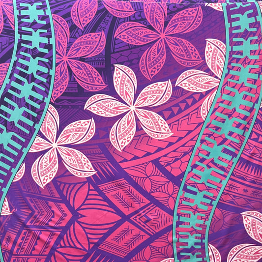 Plumeria Curved Double Border Peachskin Fabric| Islands Fabric