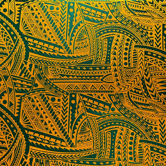 Traditional Polynesian Tattoo design Polyester Foil Fabric| Islands Fabric