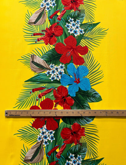 Tropical Flowers middle Border Peachskin Fabric | Islands Fabric