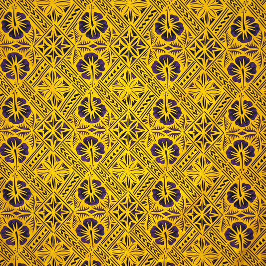Traditional Tapa Hibiscus Cotton Fabric | Islands Fabric