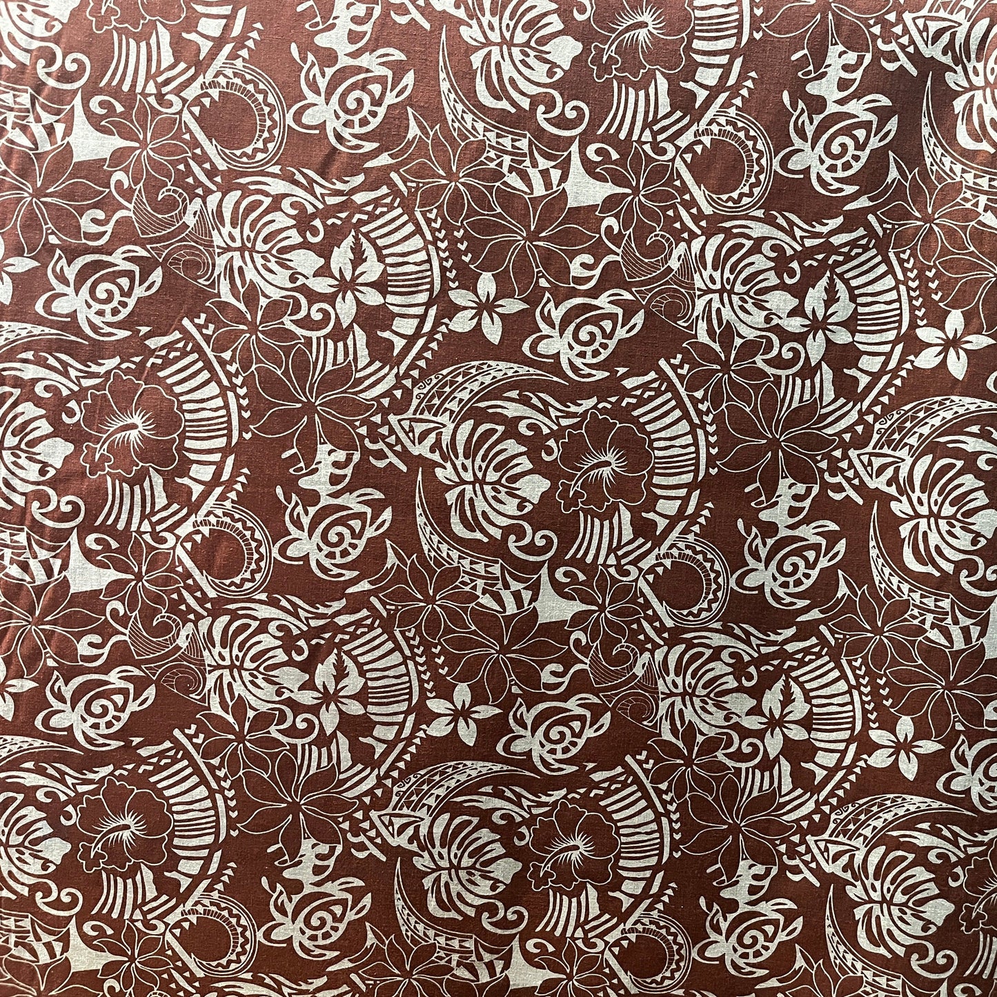 Polynesian Tribal Print Fabric | Chambray (Denim Look)