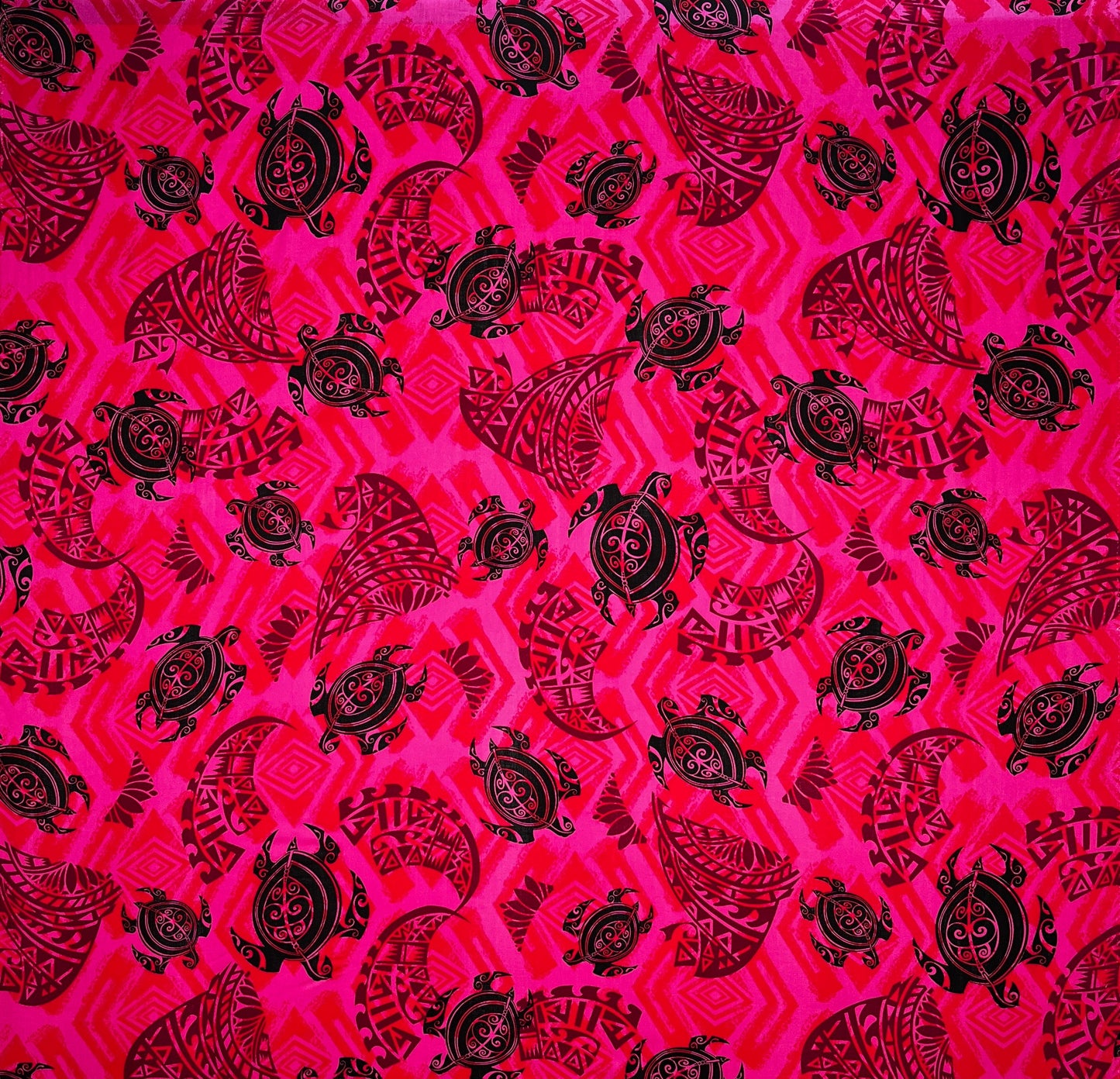 Sea Turtles w/ Traditional Polynesian Tattoo Patches Rayon Fabric | Islands Fabric