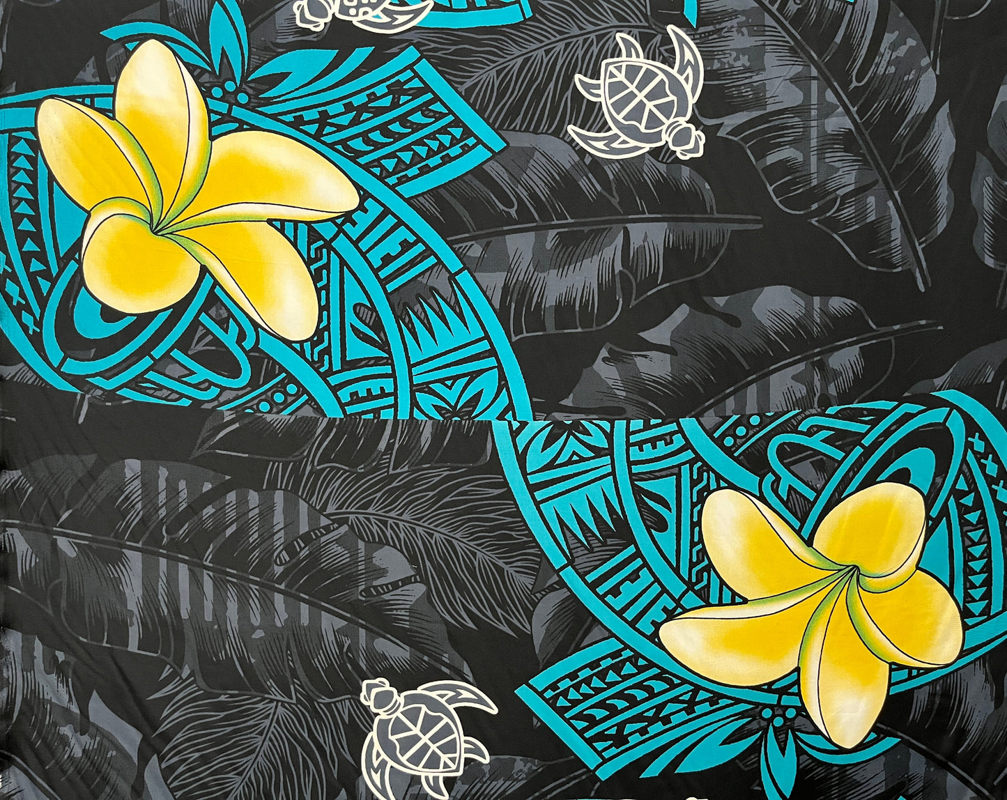 Plumeria Turtles Traditional Tribal design Peachskin Fabric | Islands Fabric