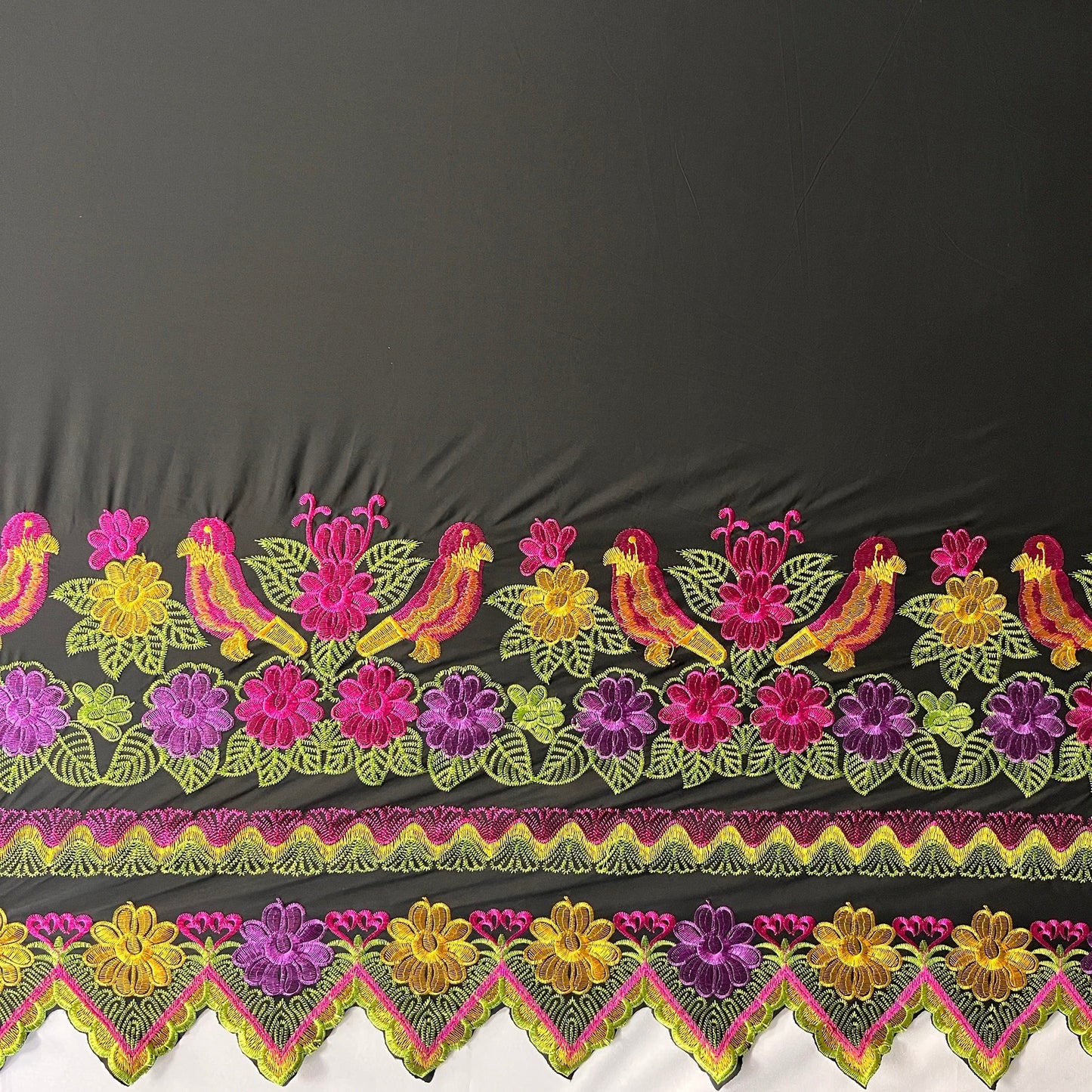 Floral Bird Embroidered Polyester Fabric | Islands Fabric