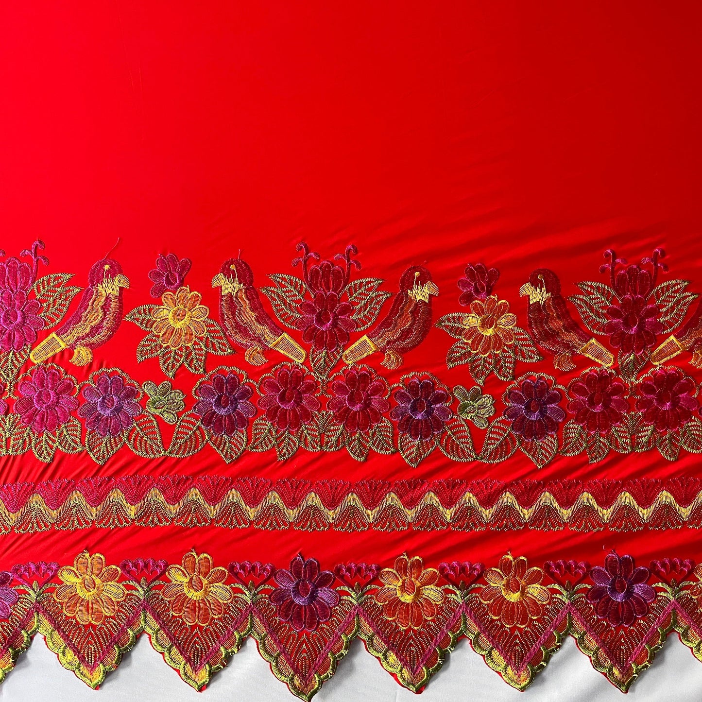 Floral Bird Embroidered Polyester Fabric | Islands Fabric