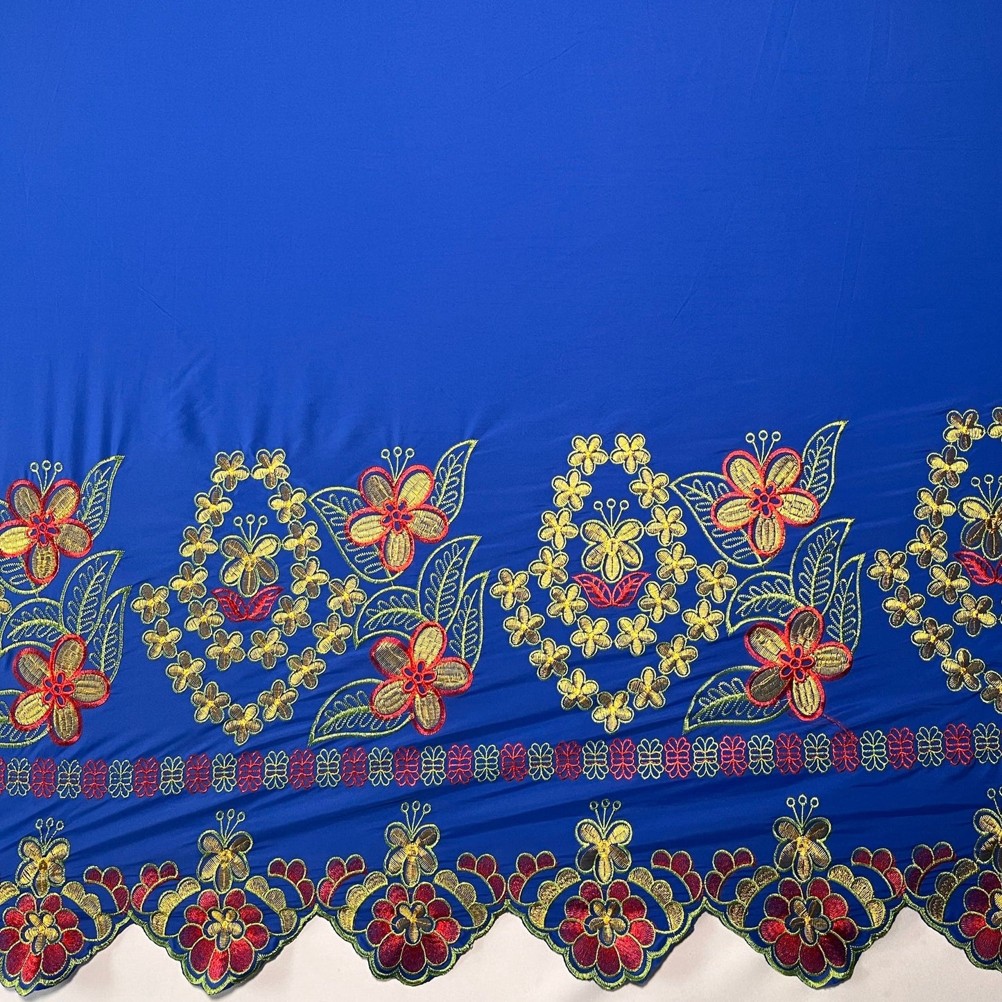 Floral Embroidered Border Polyester Fabric| Islands Fabric