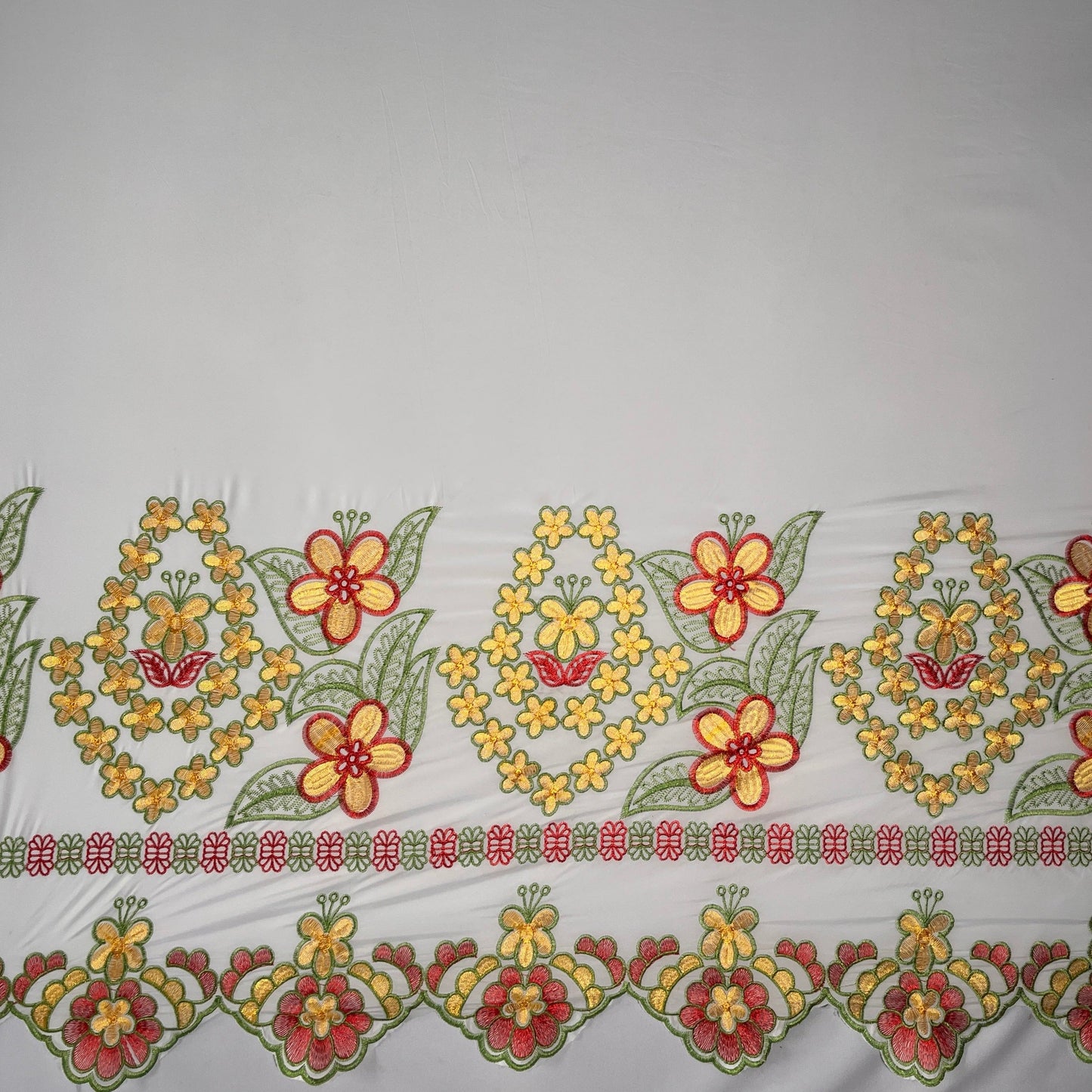 Floral Embroidered Border Polyester Fabric| Islands Fabric