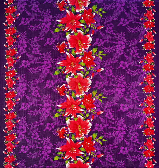 Triple Lily Border with tropical Flowers & Leaves Rayon Fabric | Islands Fabric