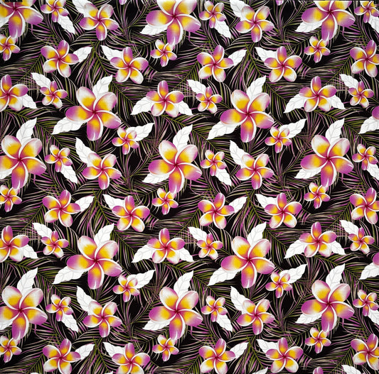 Plumeria & Tropical Leaves Print Fabric | Rayon Poplin