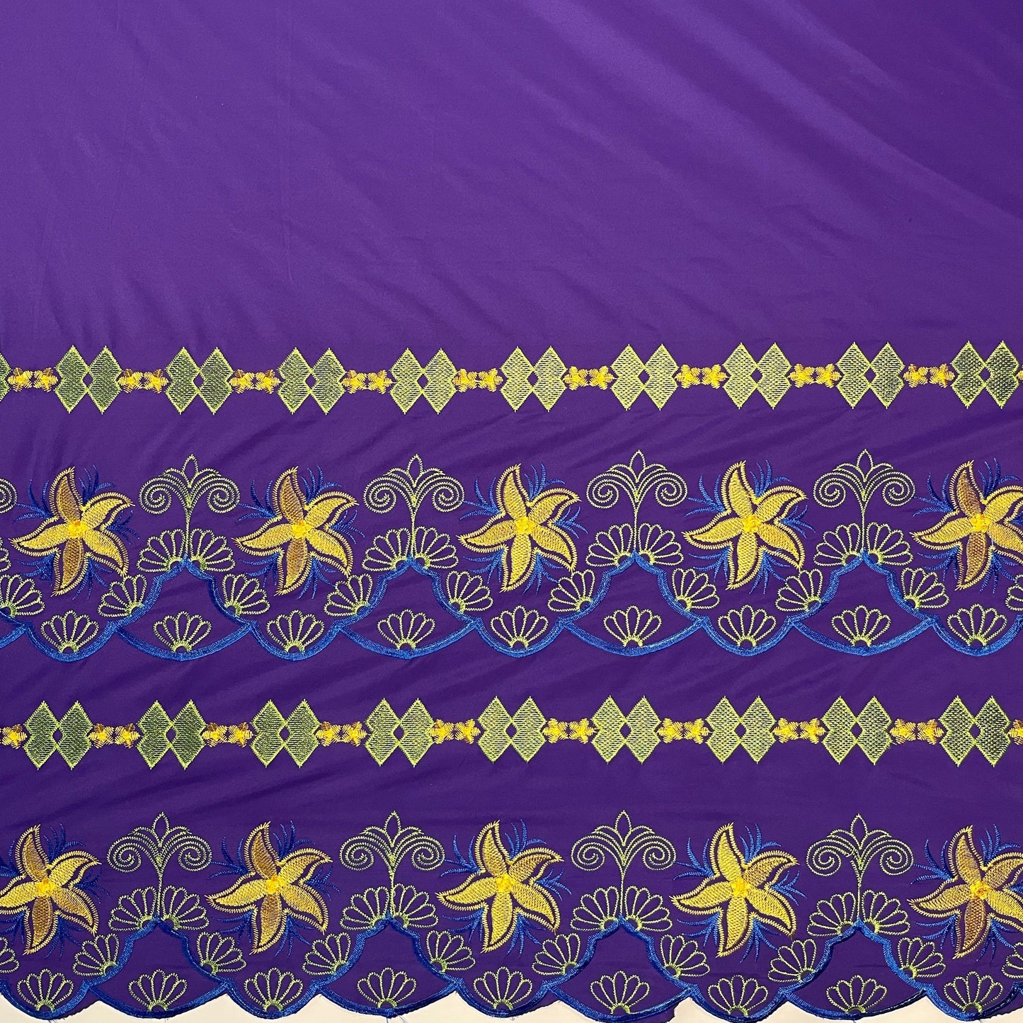 Plumeria Flower Embroidered Double Border Polyester Fabric | Islands Fabric