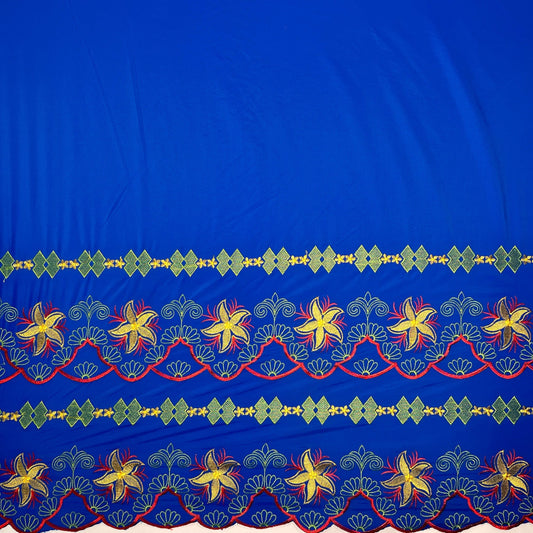 Plumeria Flower Embroidered Double Border Polyester Fabric | Islands Fabric