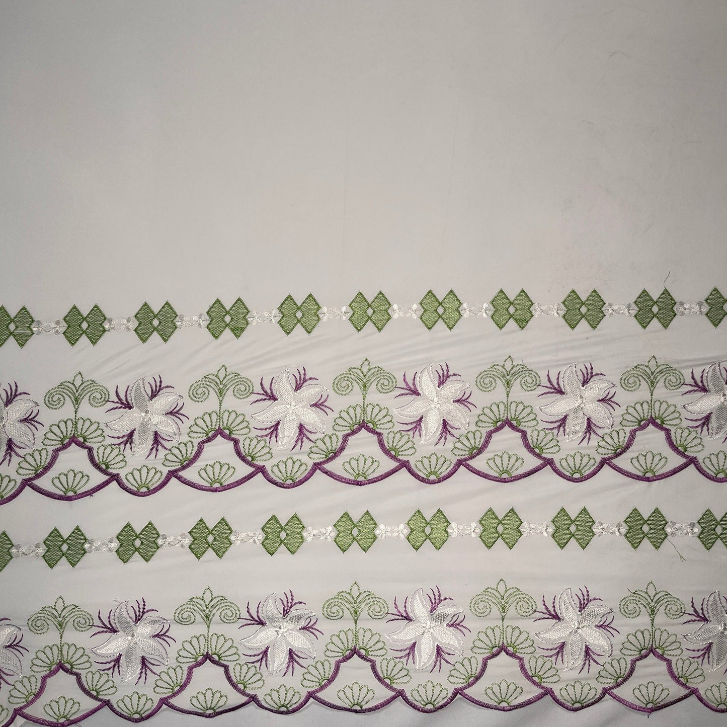 Plumeria Flower Embroidered Double Border Polyester Fabric | Islands Fabric