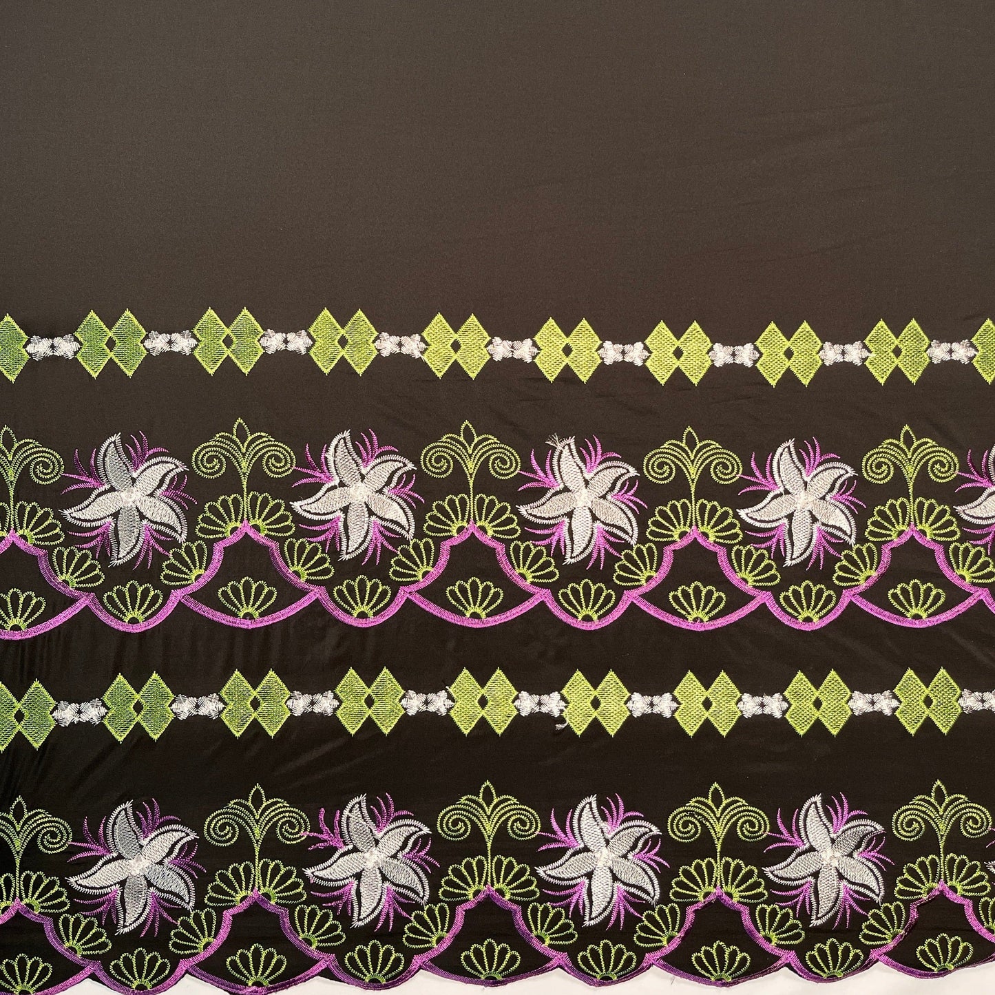 Plumeria Flower Embroidered Double Border Polyester Fabric | Islands Fabric