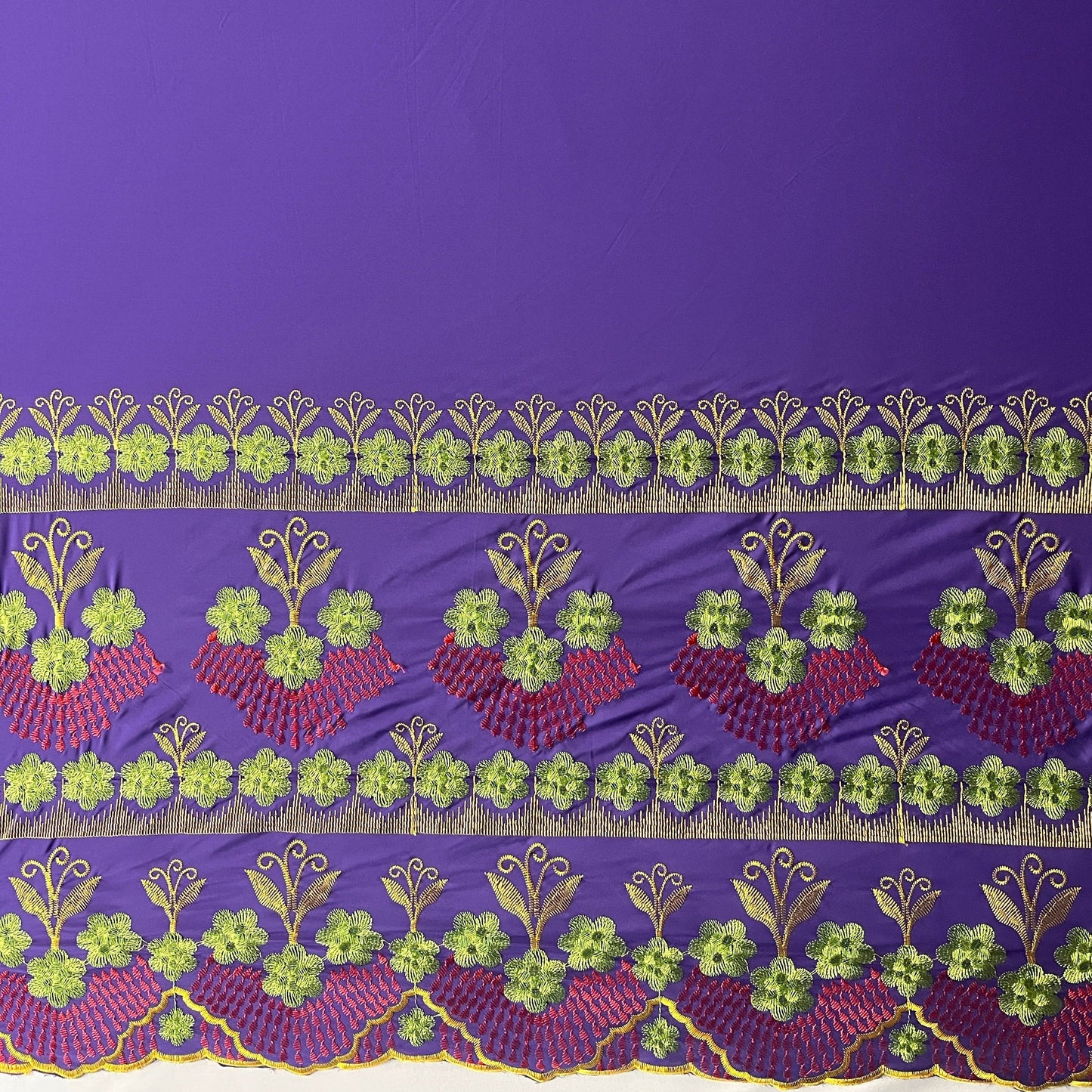 Hibiscus Double Border Embroidered Polyester Fabric| Islands Fabric