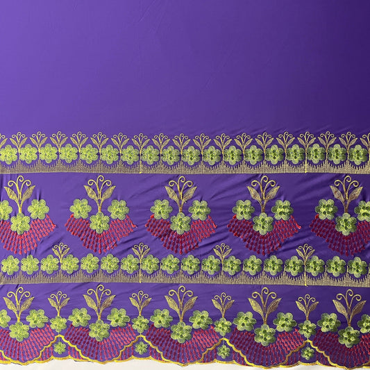 Hibiscus Double Border Embroidered Polyester Fabric| Islands Fabric