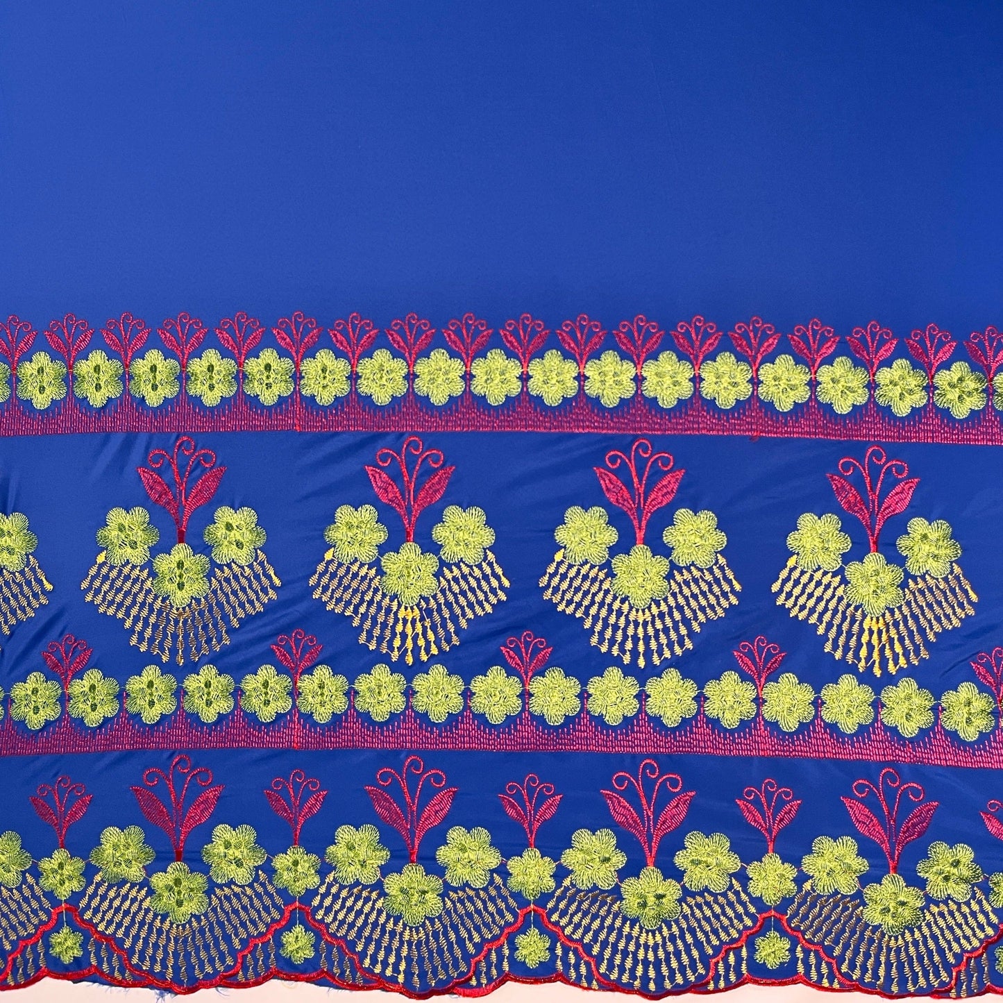 Hibiscus Double Border Embroidered Polyester Fabric| Islands Fabric