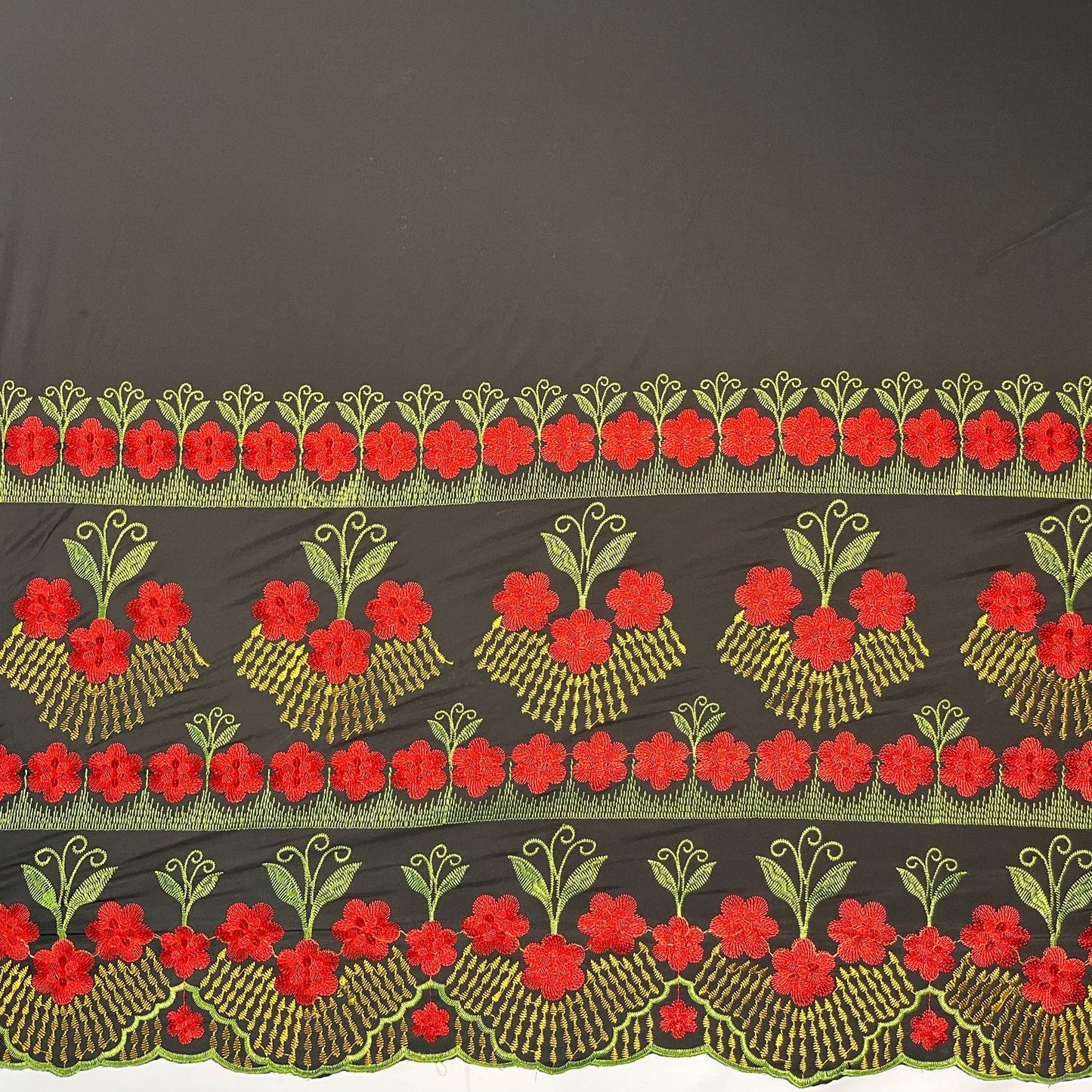 Hibiscus Double Border Embroidered Polyester Fabric| Islands Fabric