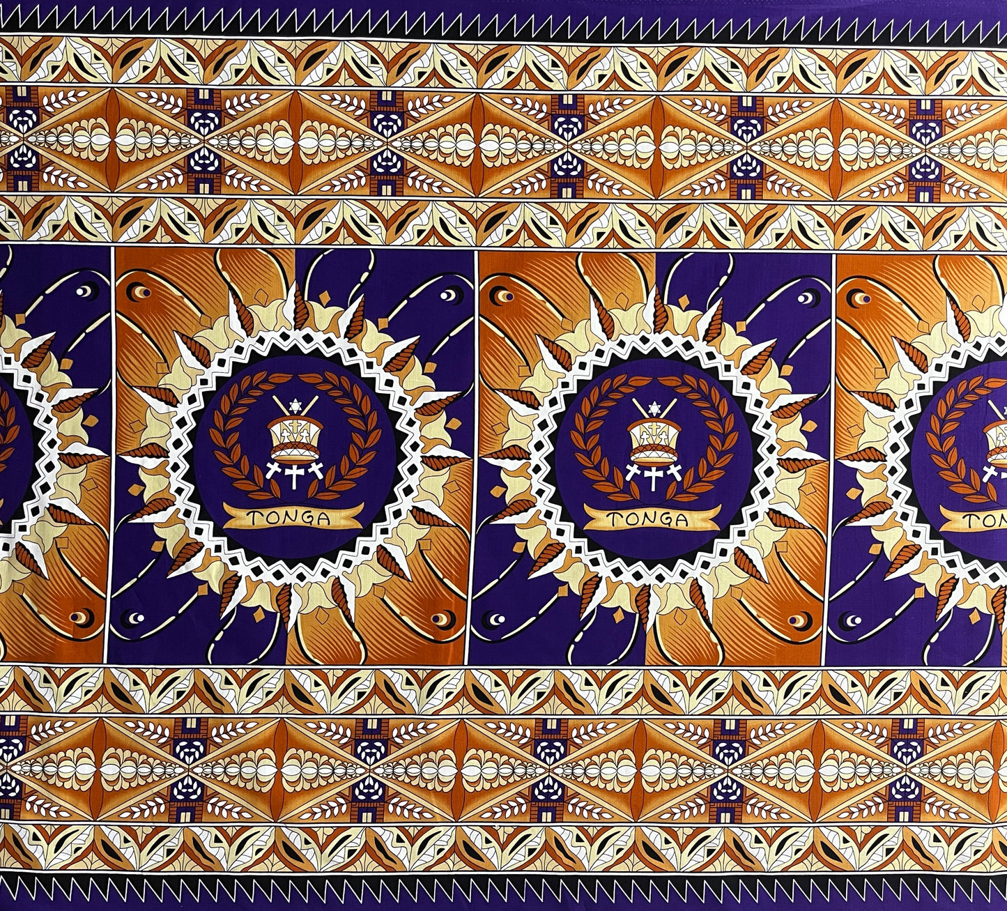 Tongan Seal Double Border Cotton Light-Barkcloth Fabric | Islands Fabric