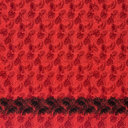 All Over Monstera Leaves Firm Fen Turtle Single Border Poly-Cotton | Islands Fabric