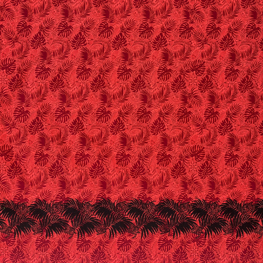 All Over Monstera Leaves Firm Fen Turtle Single Border Poly-Cotton | Islands Fabric