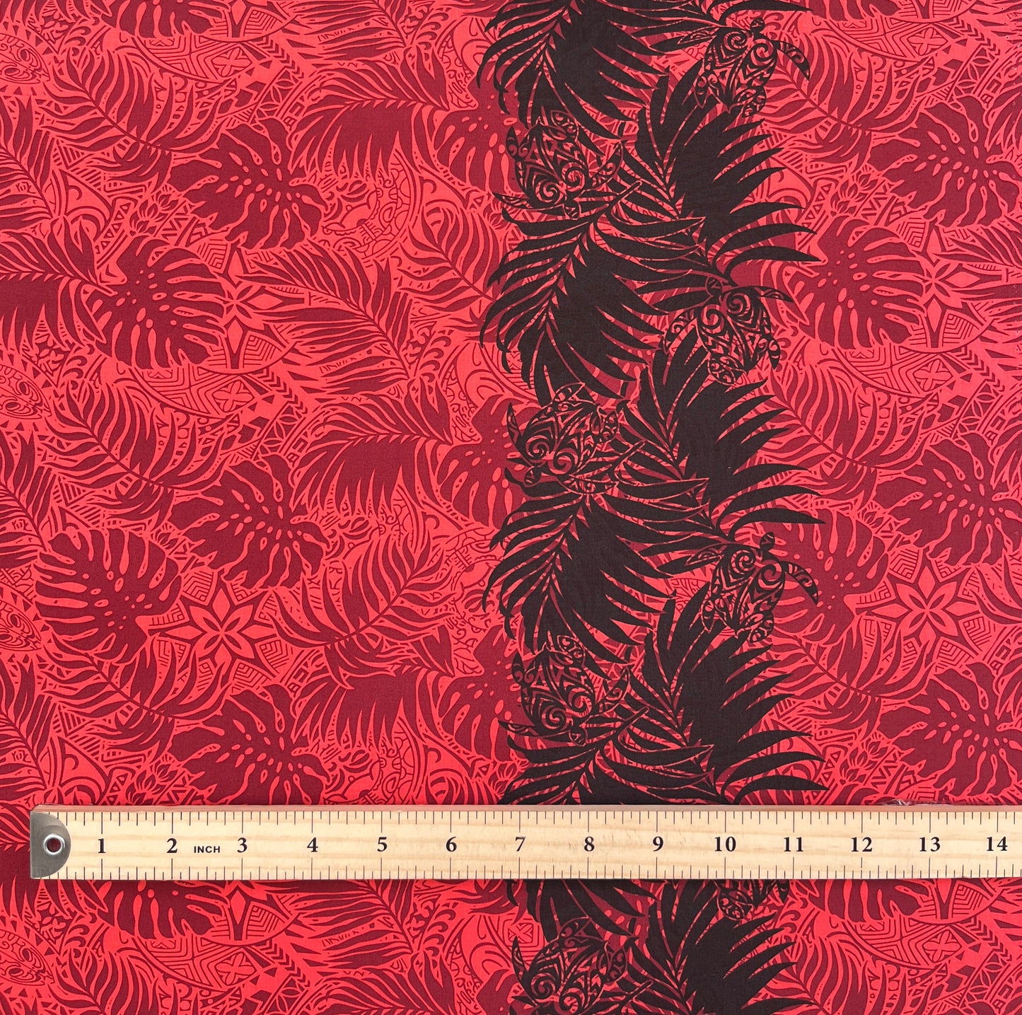 All Over Monstera Leaves Firm Fen Turtle Single Border Poly-Cotton | Islands Fabric