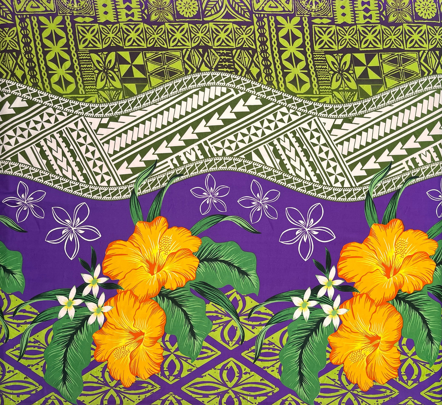 Tapa, Tribal Tattoo Hibiscus Plumeria Peachskin Fabric | Islands Fabric