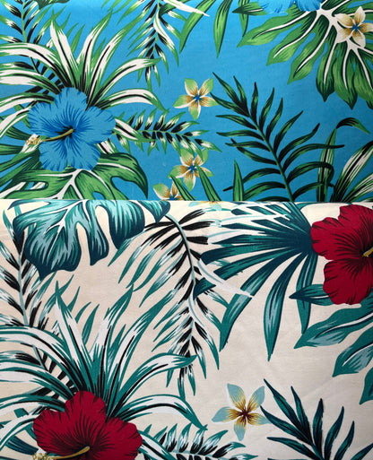 Hibiscus Monstera Palm leaves Polyester Fabric | Islands Fabric