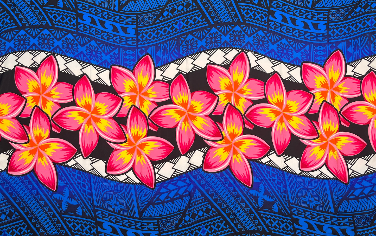 Plumeria Zig Zag Middle Border Sarong | Islands Fabric
