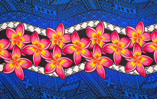 Plumeria Zig Zag Middle Border Sarong | Islands Fabric