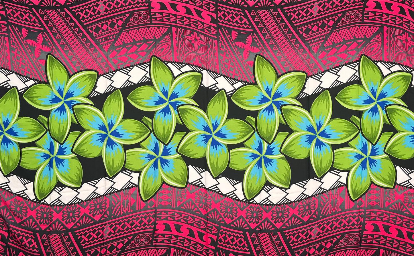 Plumeria Zig Zag Middle Border Sarong | Islands Fabric