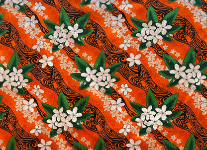 Tiare & Banana Leaf Tribal Design Cotton Fabric | Islands Fabric