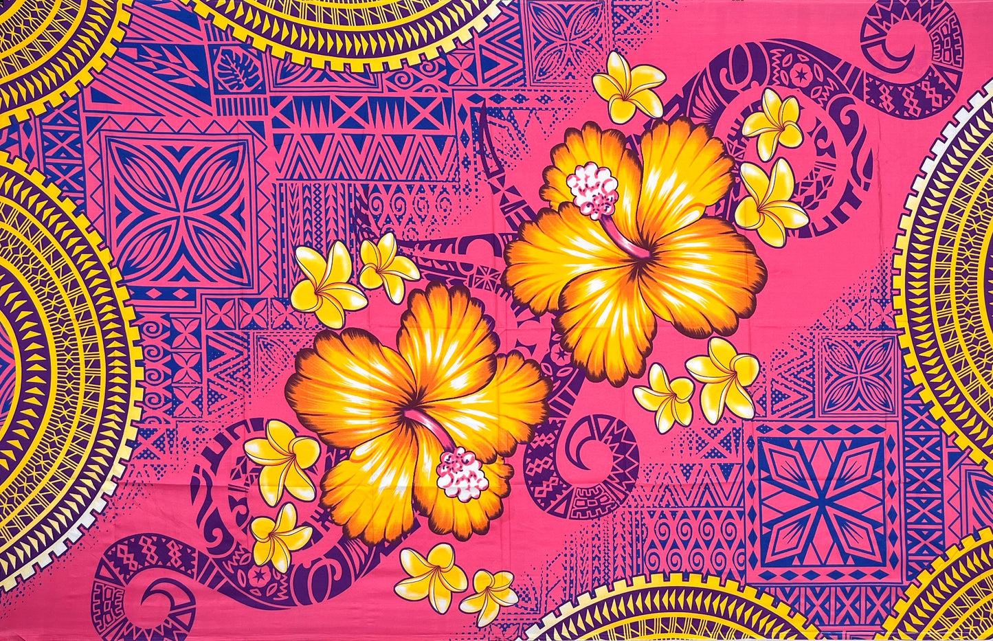Hibiscus Plumeria Diagonal Border Polyester Sarong | Islands Fabric