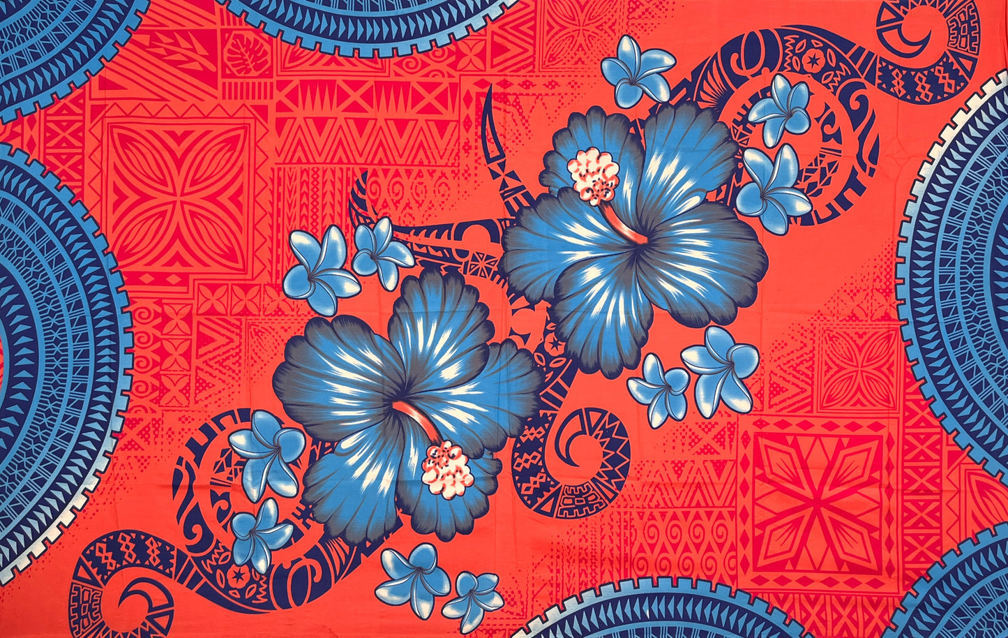 Hibiscus Plumeria Diagonal Border Polyester Sarong | Islands Fabric